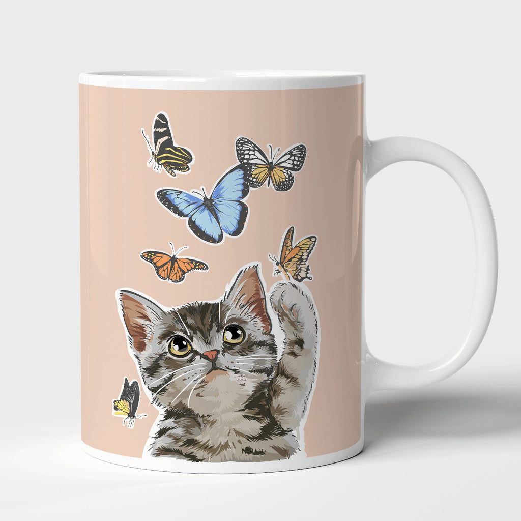 Cat playing with butterflies | Mug