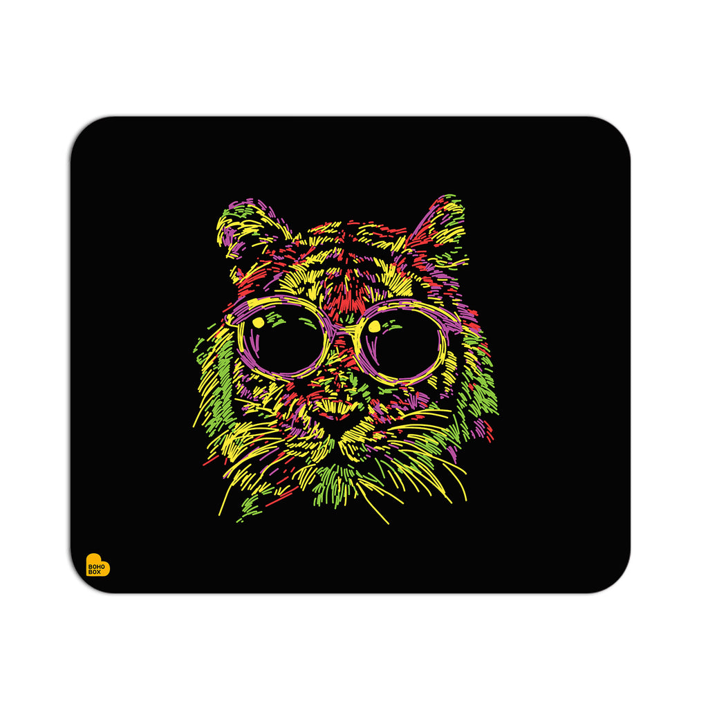 Colorful Tiger with Glasses | Mouse Pad