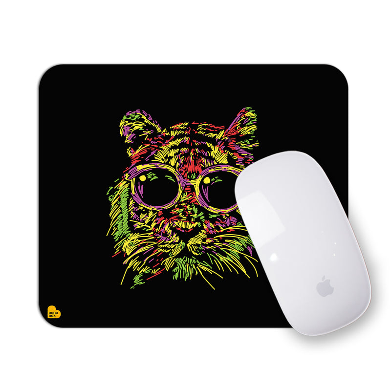 Colorful Tiger with Glasses | Mouse Pad