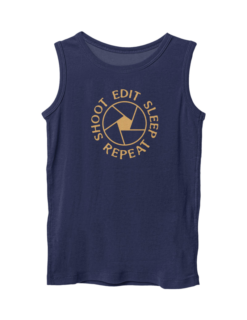 Shoot Edit Sleep Repeat Travel | Men's Gym Vest Sleeveless