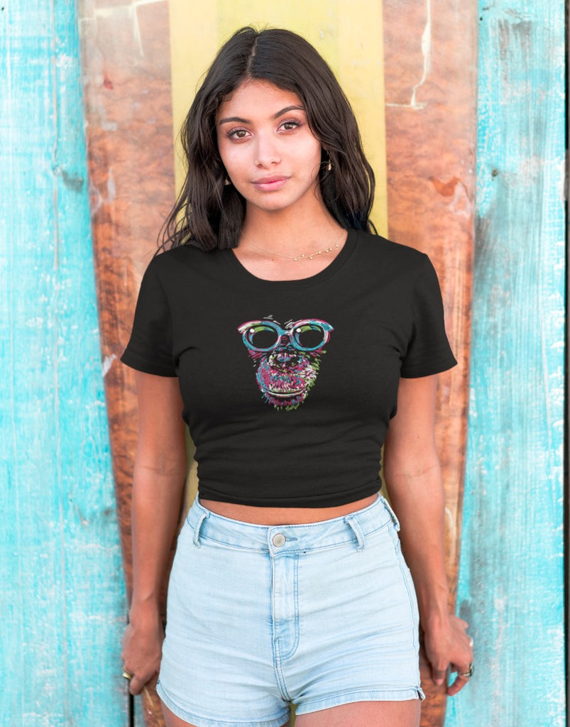 Colorful Chimp With Glasses | Crop Tops