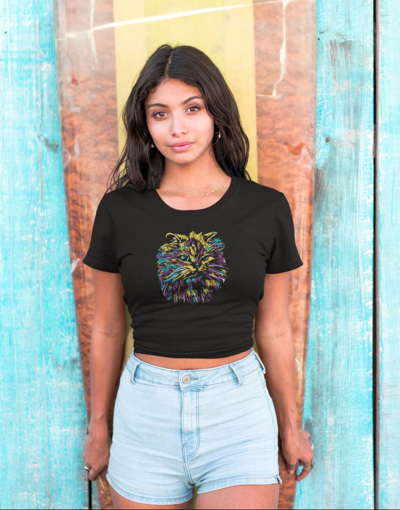 Colorful Abstract Cat | Crop Tops