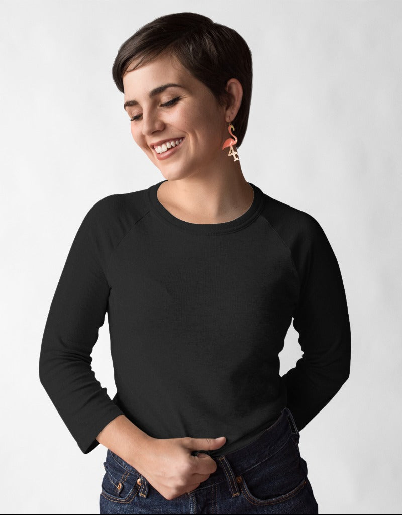 Plain Black | Women's 3/4 th Sleeve T-Shirt