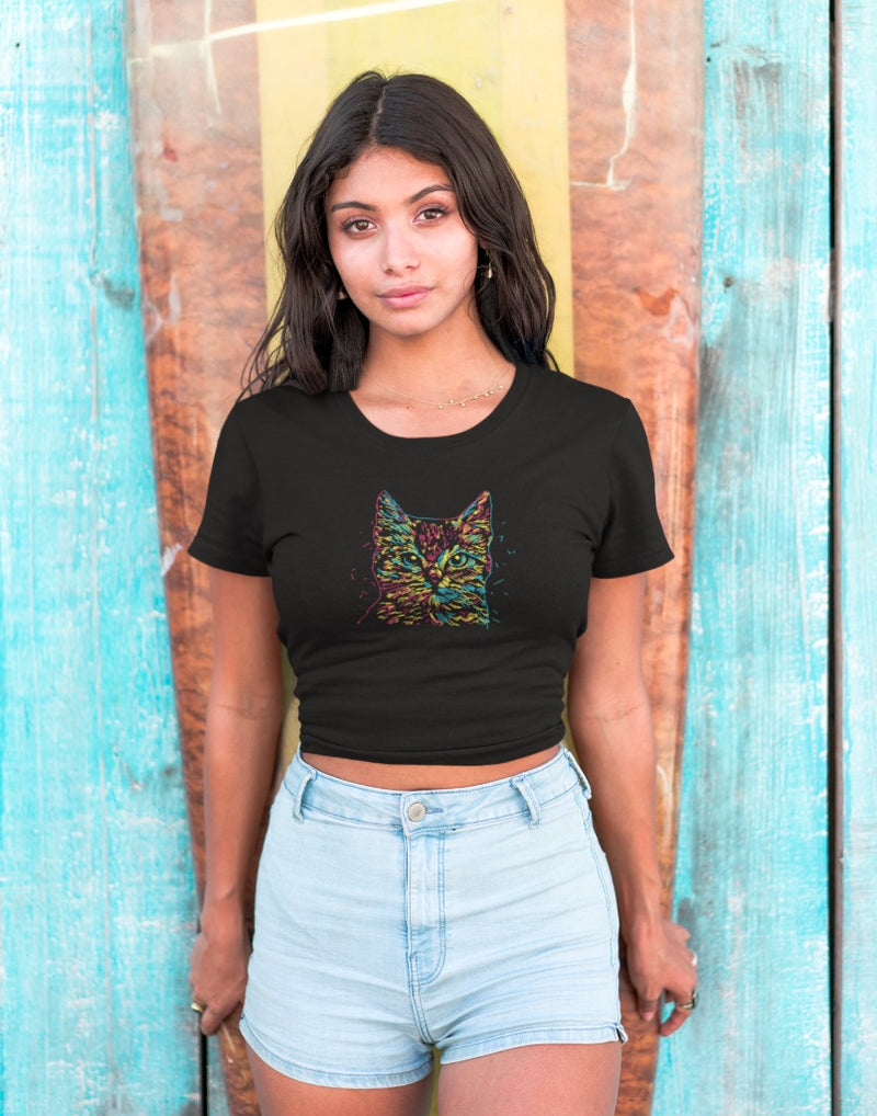 Colorful Cat Head | Crop Tops