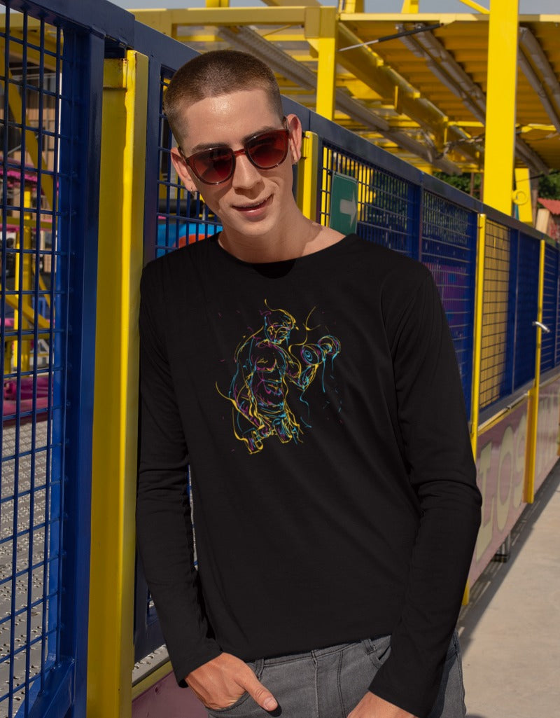 Fitness Man Doing Barbell Exercise  | Men's Full Sleeve T-Shirt