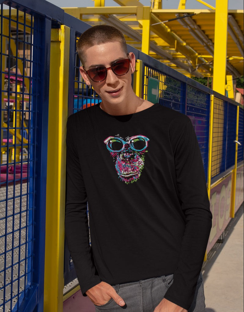 Colorful Chimp With Glasses  | Men's Full Sleeve T-Shirt