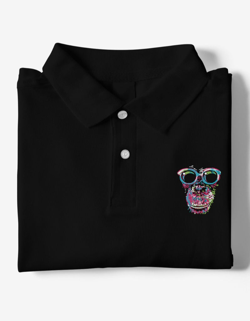 Colorful Chimp With Glasses | Polo T-Shirts