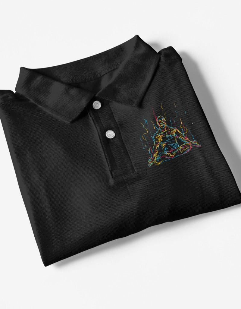 Man Meditates While Practicing Yoga | Polo T-Shirts