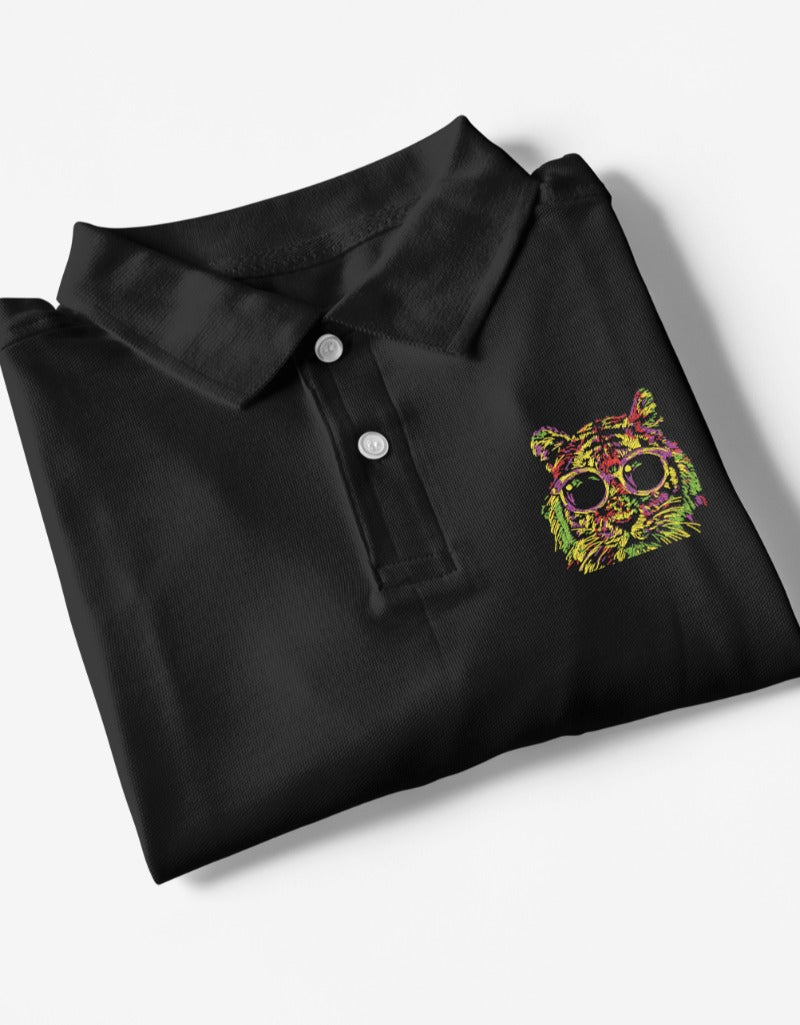 Colorful Tiger with Glasses | Polo T-Shirts