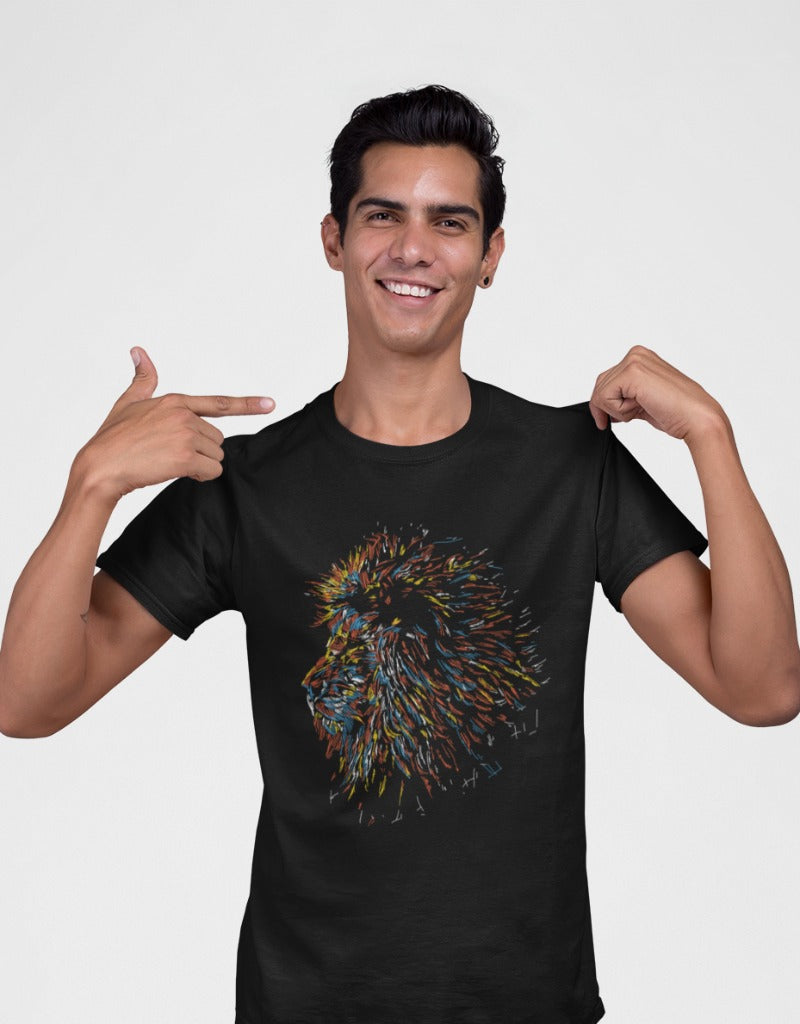 Colorful Lion Head Printed T-shirts