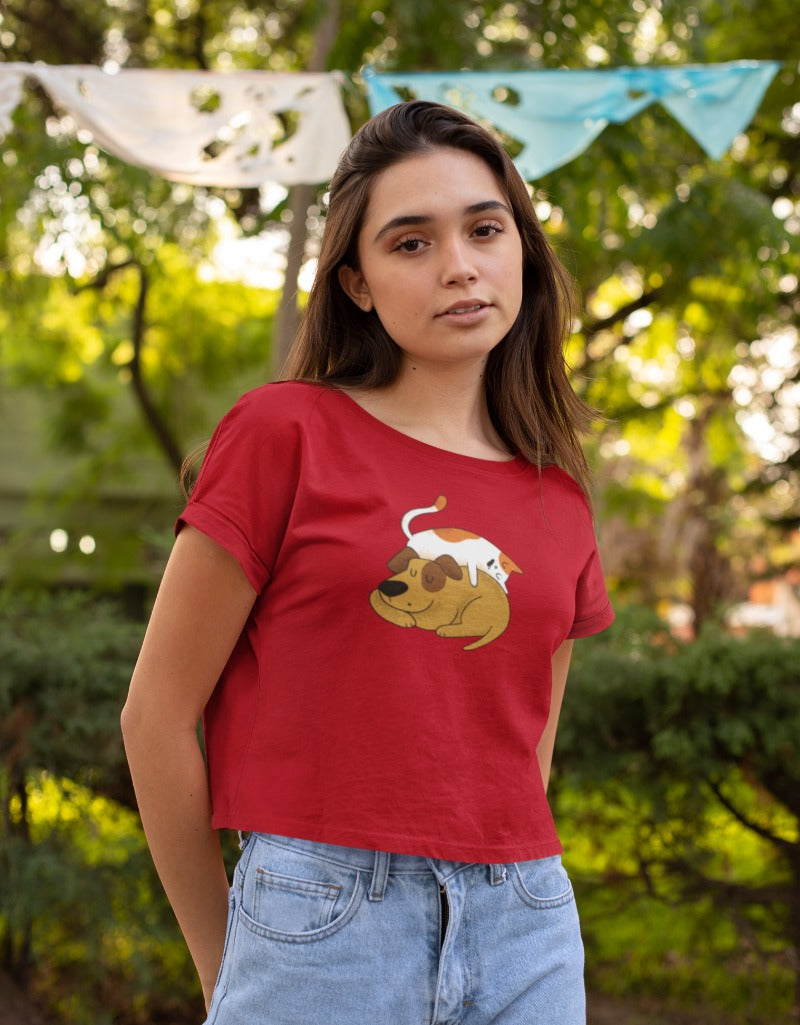 Sleeping Cat Dog | Crop Tops