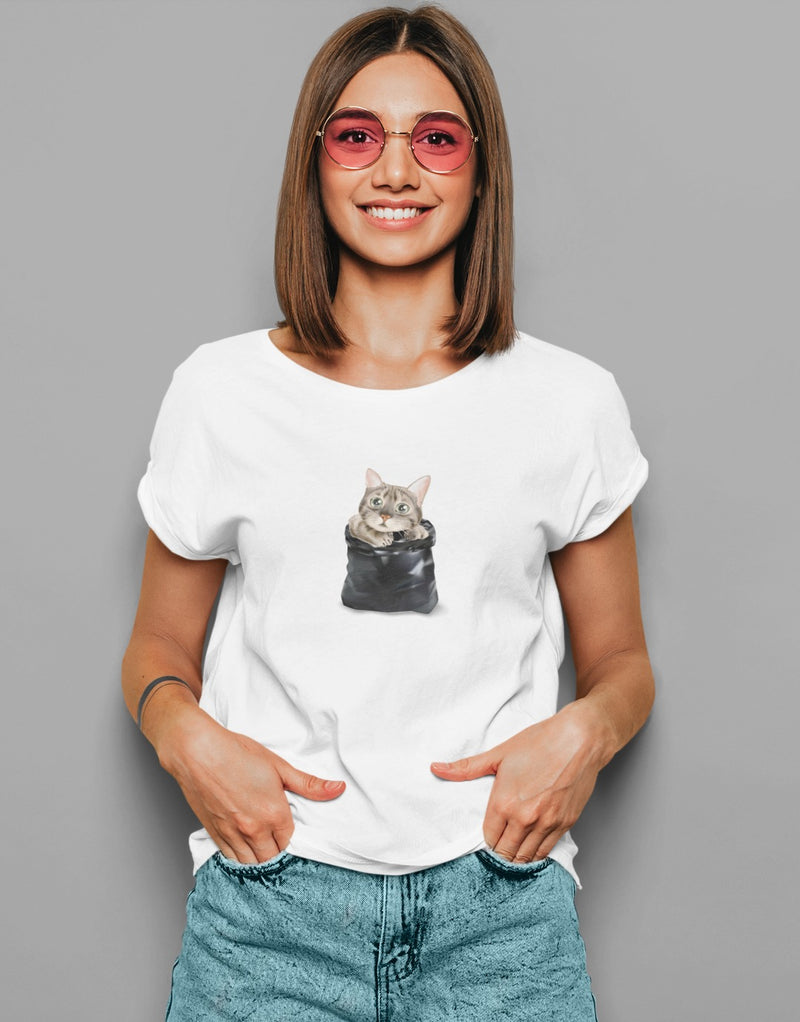 Cute cat black trash bag | Unisex T-Shirt