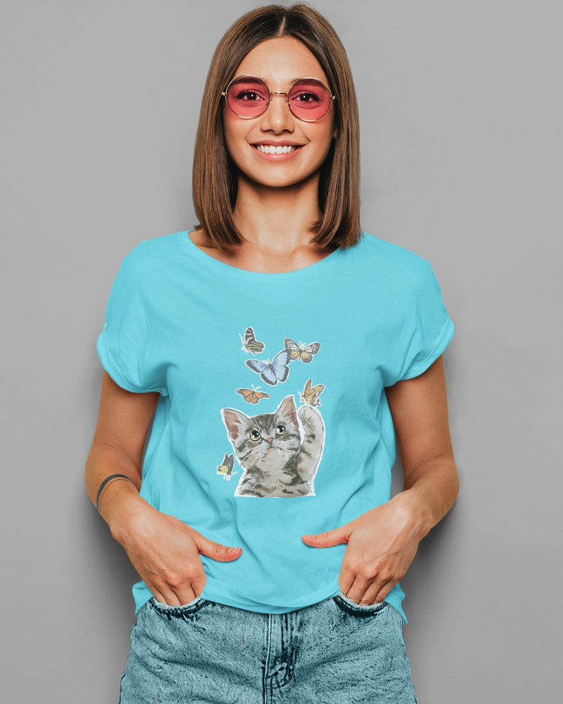 Cat playing with butterflies | Unisex T-Shirt