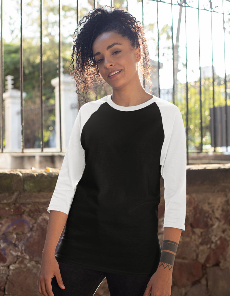 Solid White and Black  | Women's Raglan T-Shirts